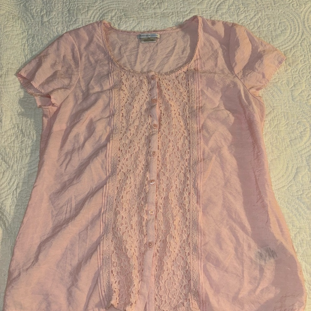 Pink Lace Button-Up Women's Top vintage coquette blouse